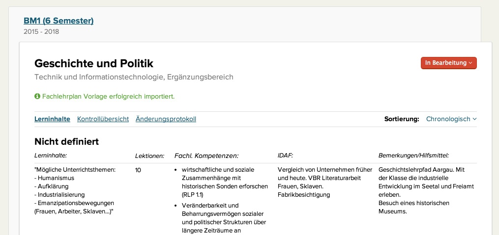 Vorlage erfolgreich importiert