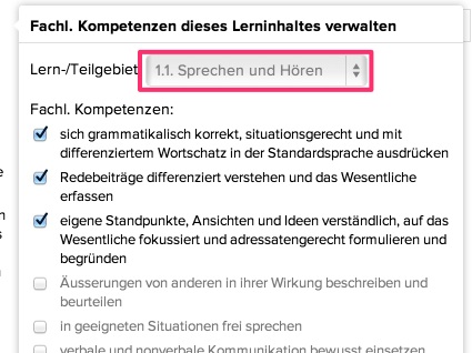 Teilgebiet Auswahl gesperrt