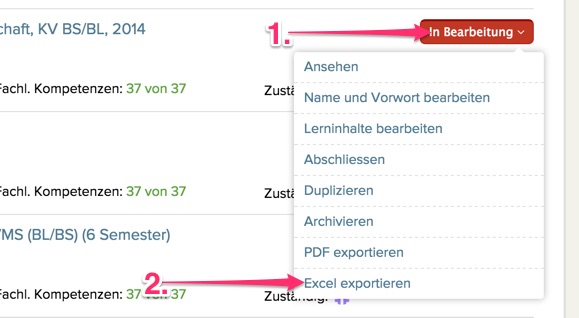 Fachlehrplan / Thema Excel-Datei exportieren