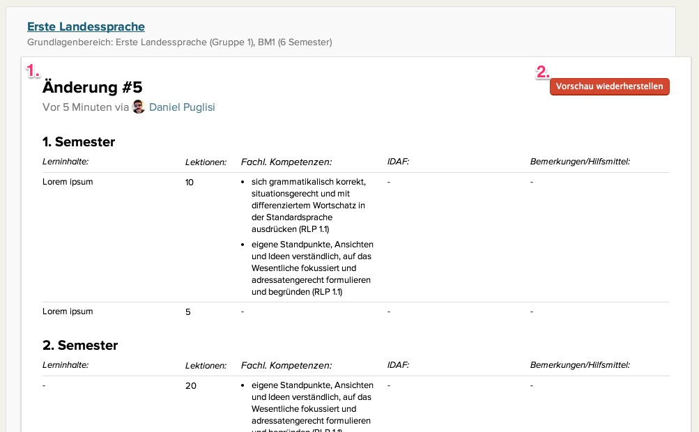 Fachlehrplan/Thema Änderungen wiederherstellen