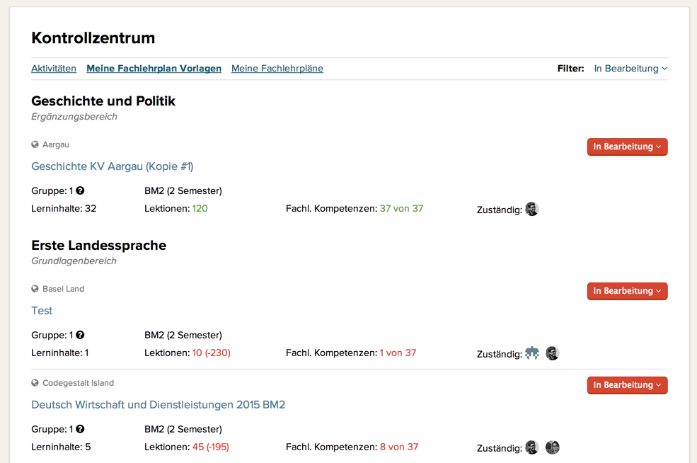 Kontrollzentrum: Meine Vorlagen