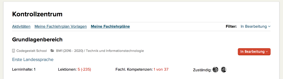 Kontrollzentrum: Meine Fachlehrpläne/Themen