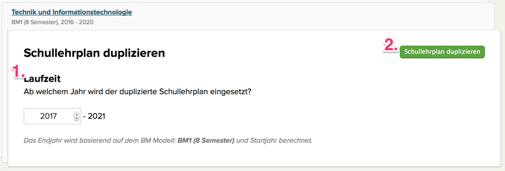 Schullehrplan Duplizierungs-Ansicht